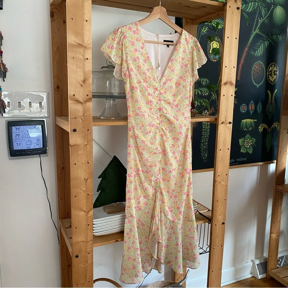 REVOLVE Majorelle Elaine Midi Dress Floral Pink Lemonade Multi XS - Picture 4 of 16